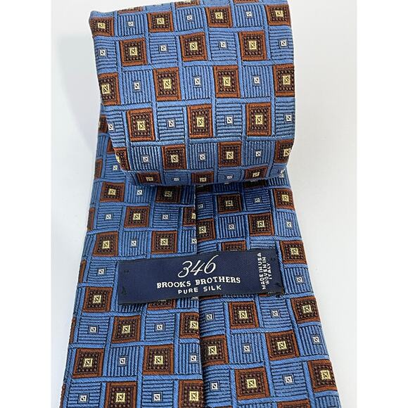 Brooks Brothers 346 Silk Necktie Blue Geometric Office Preppy Country Club - Picture 4 of 6